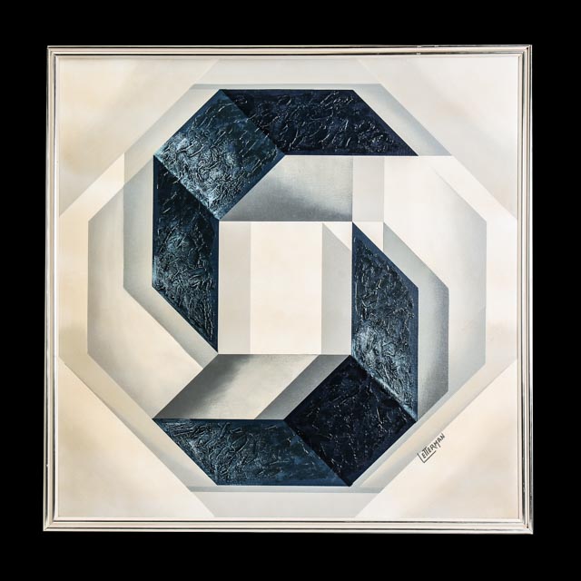 Large Mid Century Modern Abstract Painting by Letterman