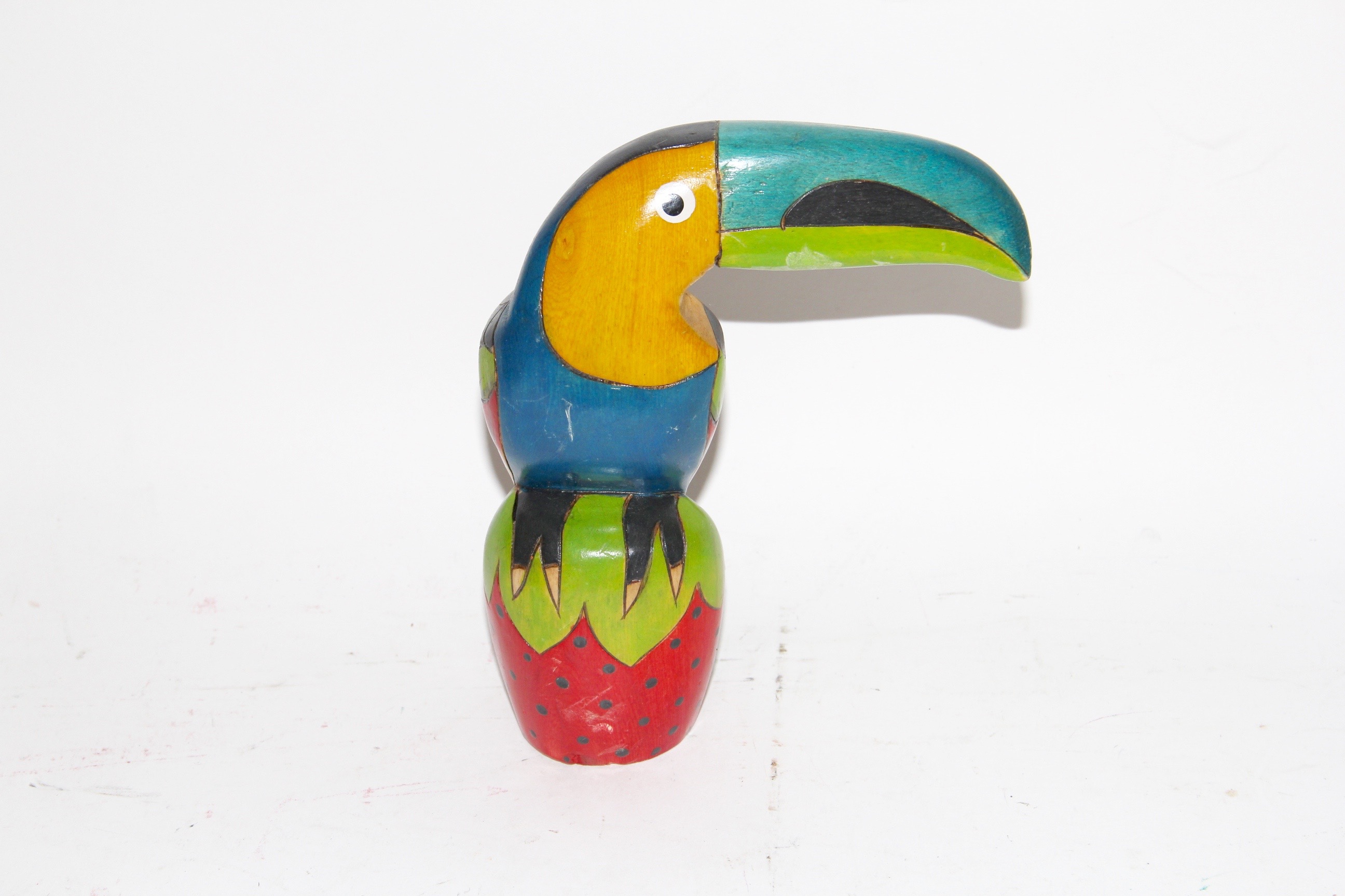 Hand Painted Wooden Toucans and Parakeet