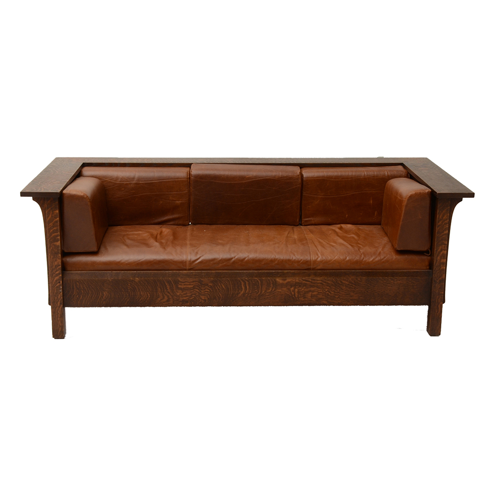 Stickley Style Quarter-Sawn Oak Prairie Settle