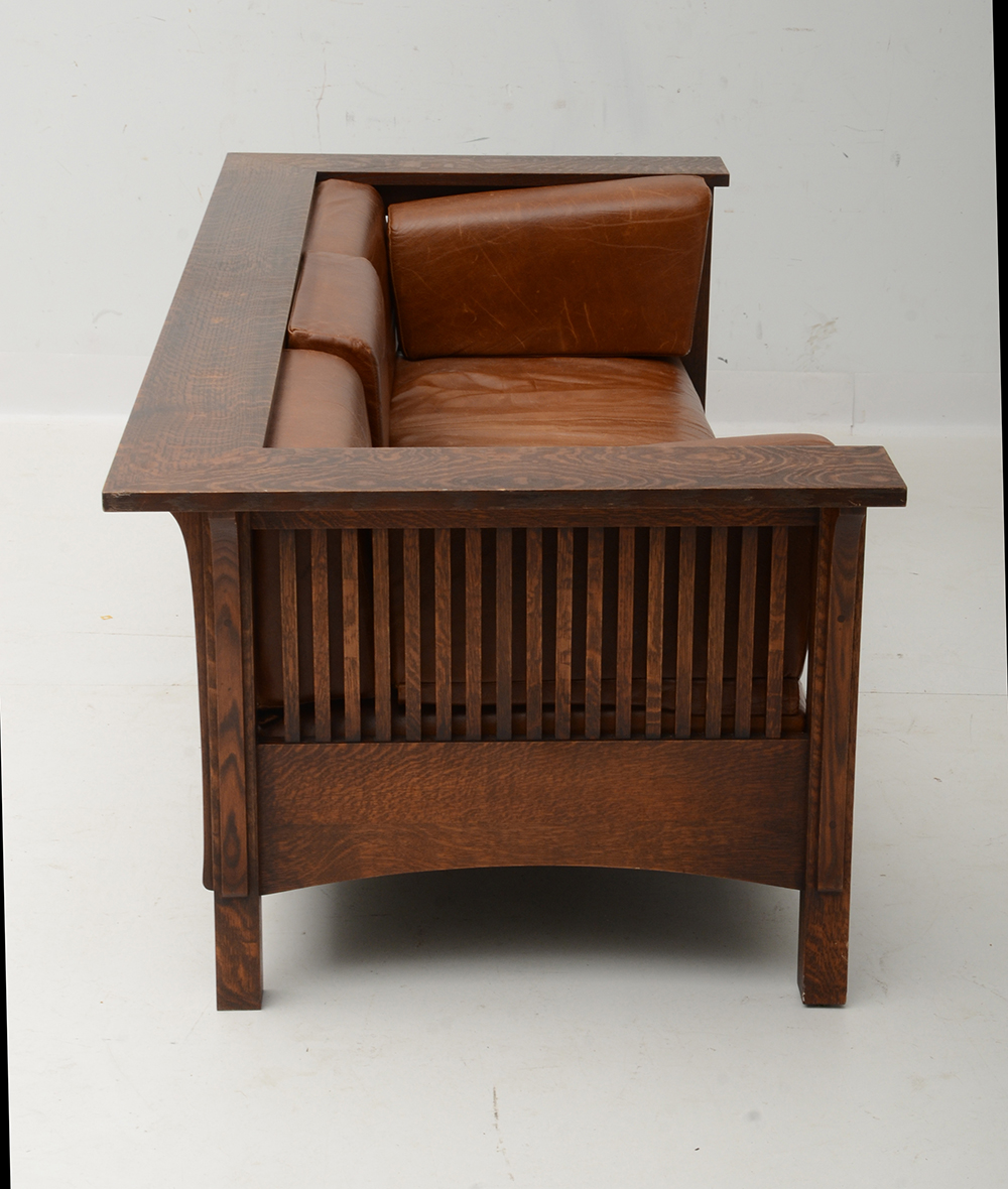 Stickley Style Quarter-Sawn Oak Prairie Settle