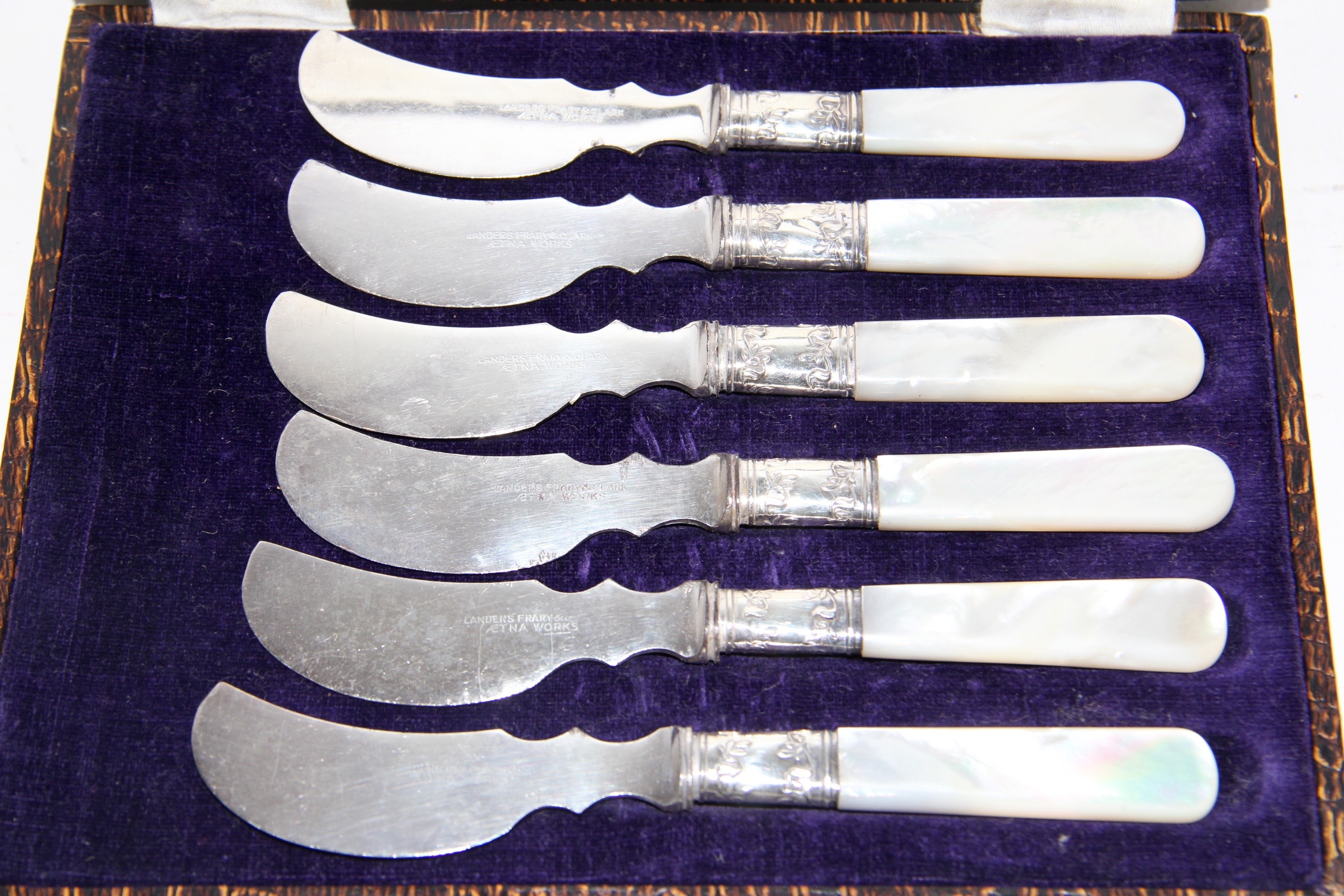Landers Frary & Clark Mother of Pearl and Sterling Handle Knives