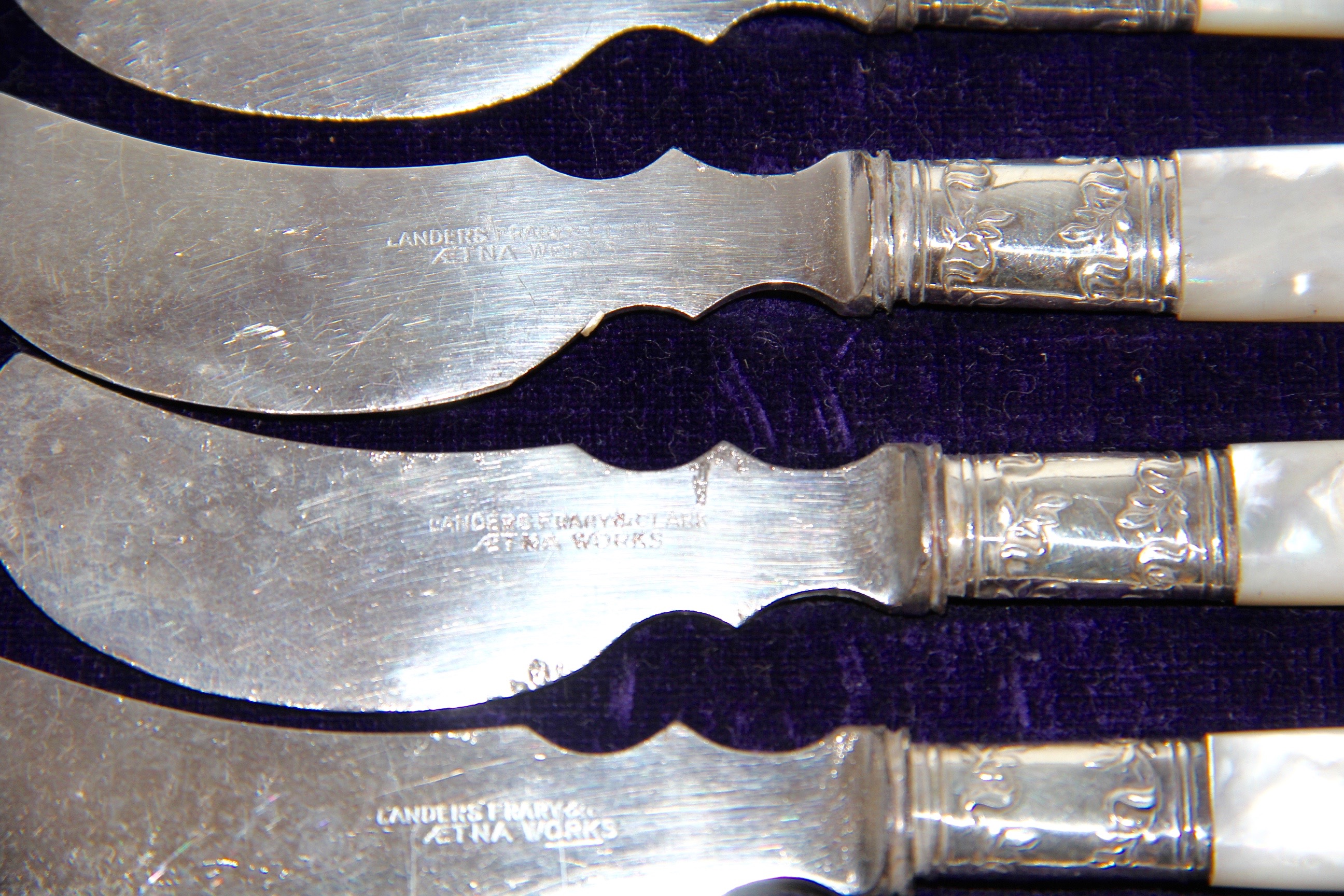 Landers Frary & Clark Mother of Pearl and Sterling Handle Knives