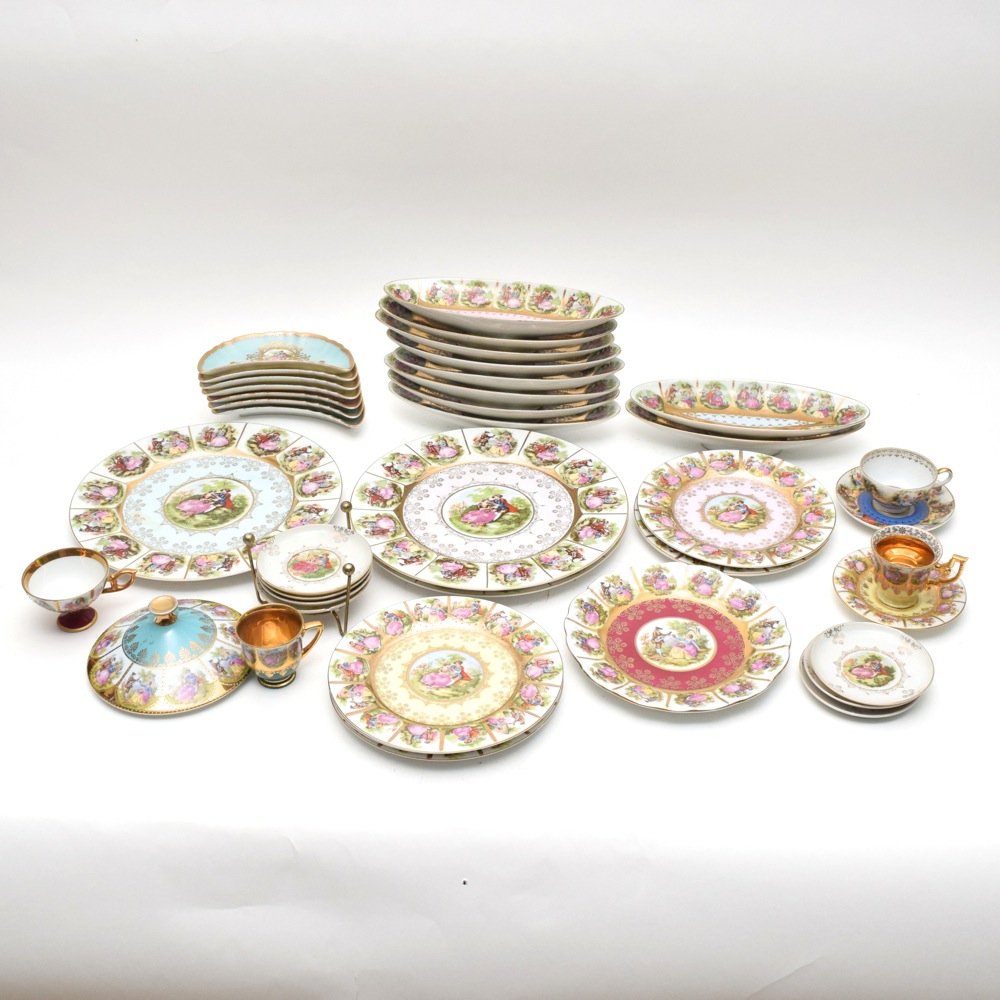 Vintage Vienna and Bavaria JKW Courting Couple Hand Painted Bavarian China