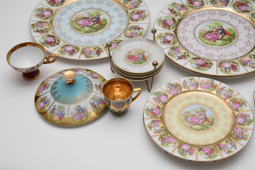 Vintage Vienna and Bavaria JKW Courting Couple Hand Painted Bavarian China