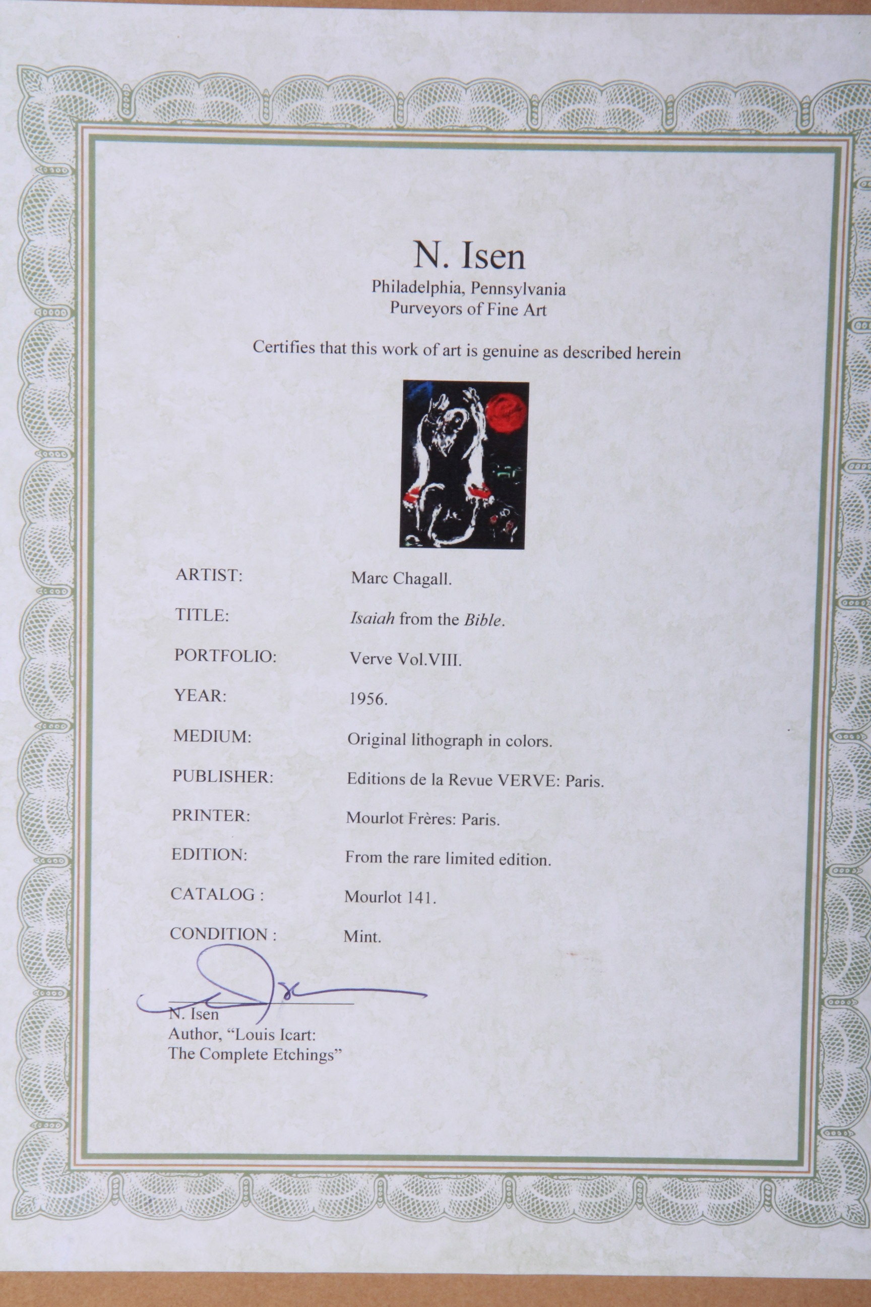 Marc Chagall Color Lithograph "Isaiah" For "The Bible"