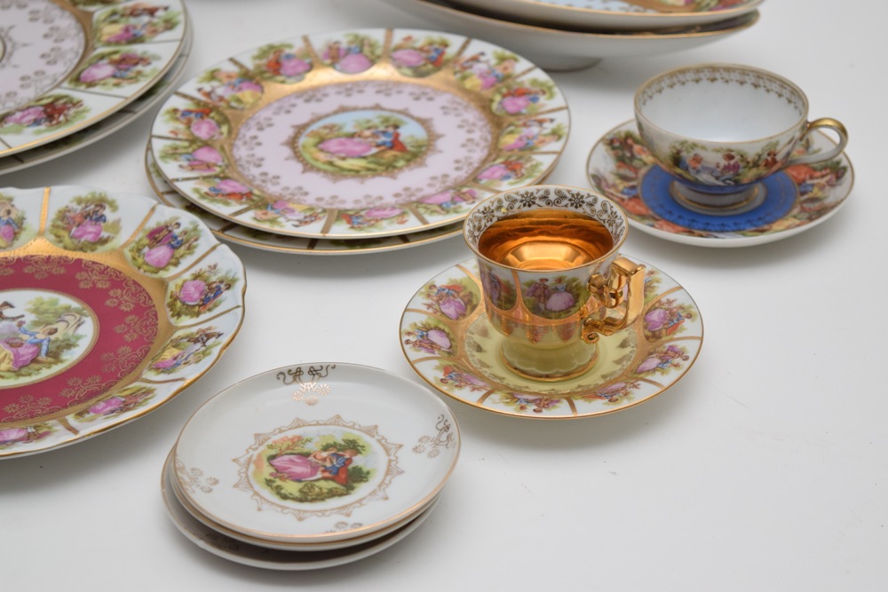 Vintage Vienna and Bavaria JKW Courting Couple Hand Painted Bavarian China