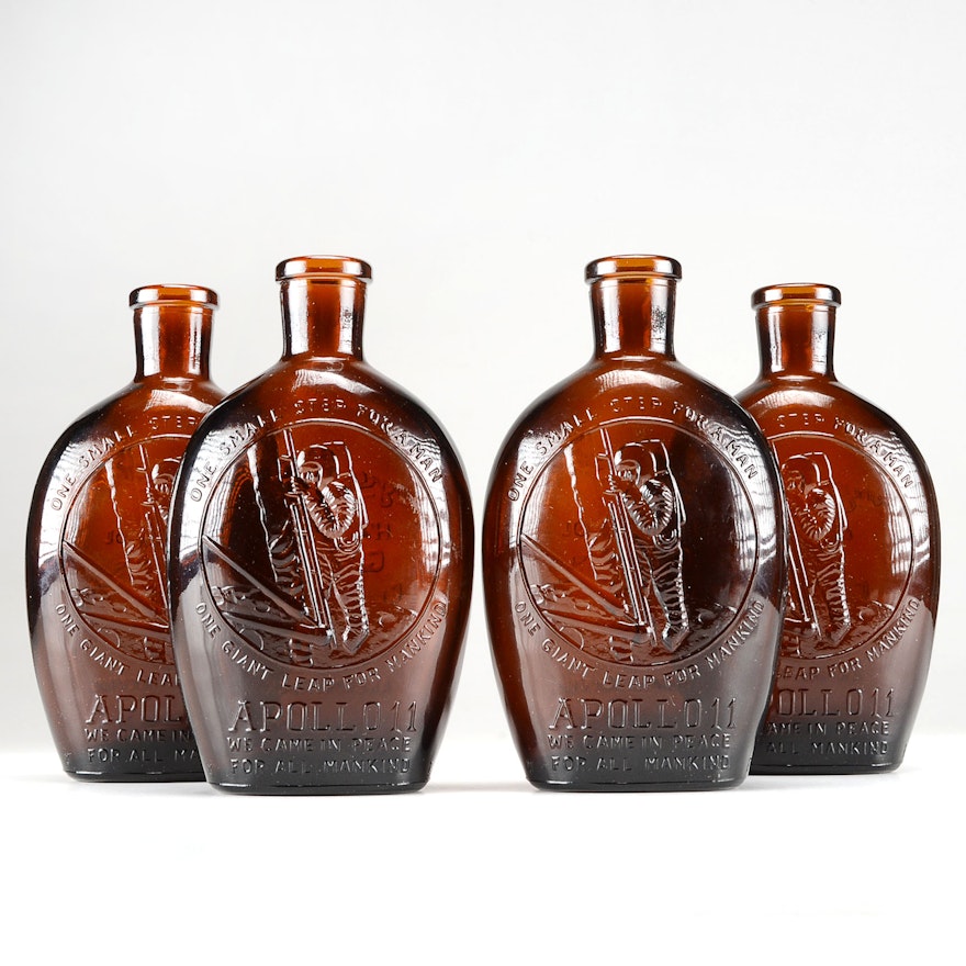 Collection of Four Apollo11 Brown Glass Anchor Hocking Commemorative Class of 1970 Bottles