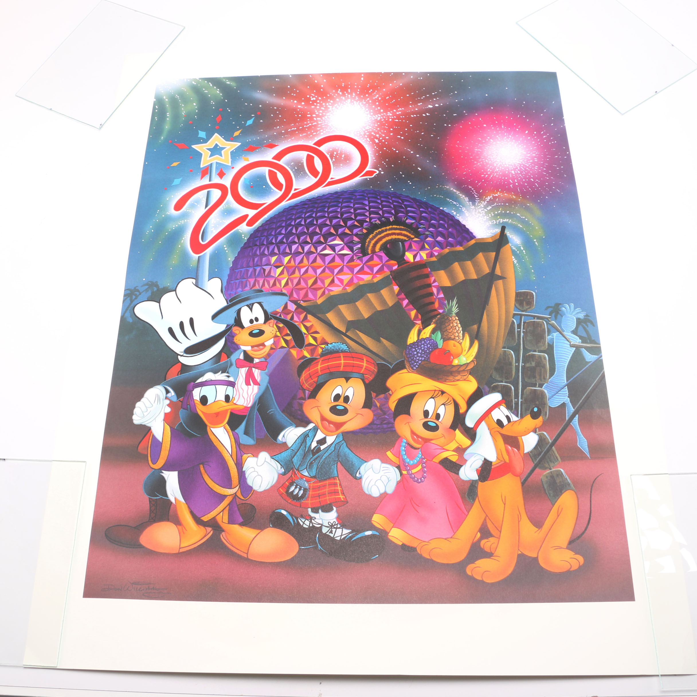 Don Williams Lithograph on Paper of Disney Characters at Epcot for New Year's 2000