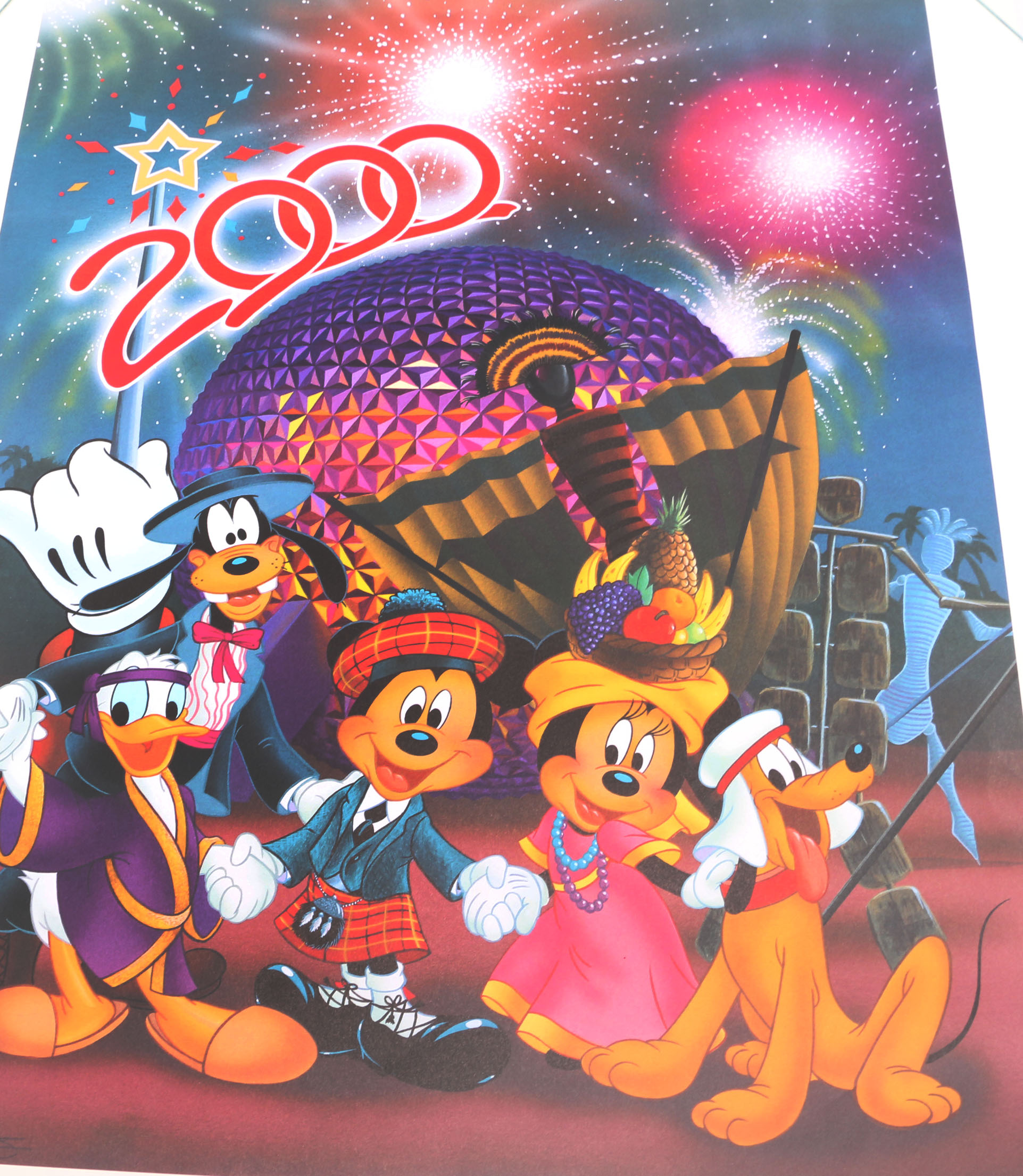 Don Williams Lithograph on Paper of Disney Characters at Epcot for New Year's 2000