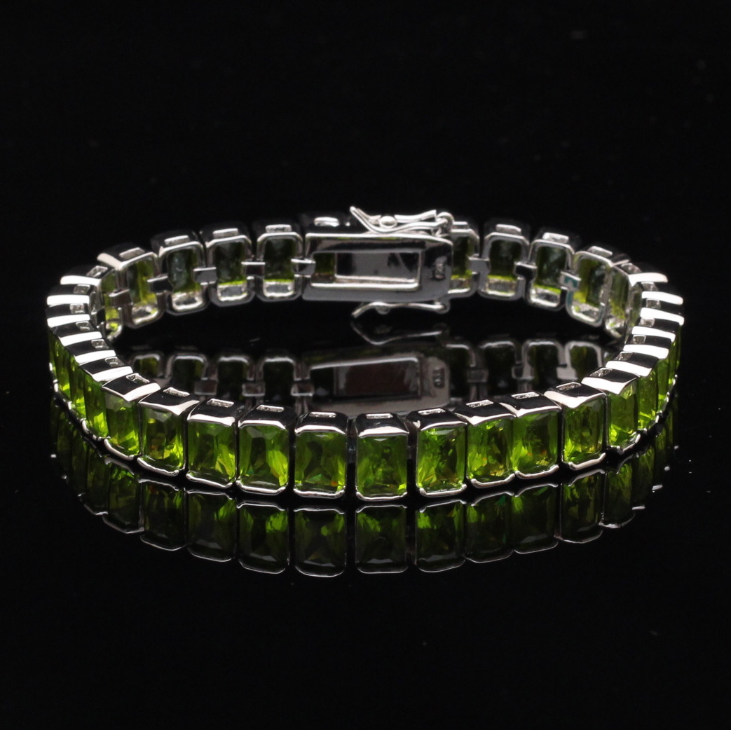 Sterling Silver Cubic Zirconia Ring and Green Gemstone Bracelet
