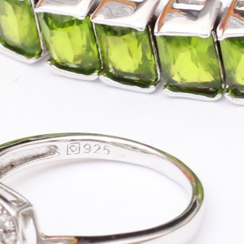 Sterling Silver Cubic Zirconia Ring and Green Gemstone Bracelet