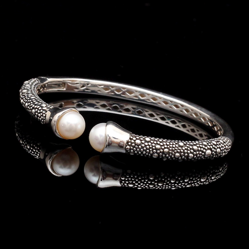 Michael Dawkins Sterling Silver Cultured Pearl Bangle Bracelet
