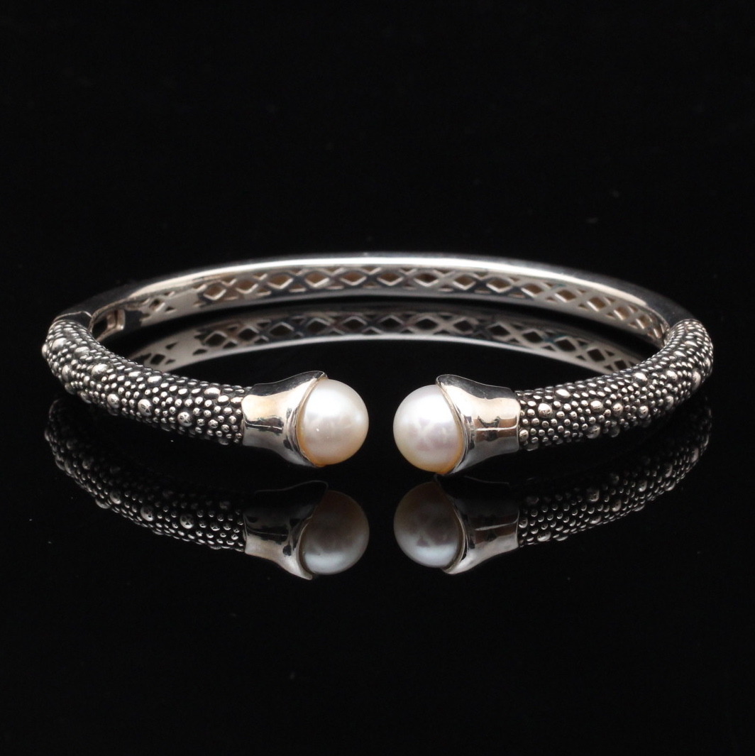 Michael Dawkins Sterling Silver Cultured Pearl Bangle Bracelet