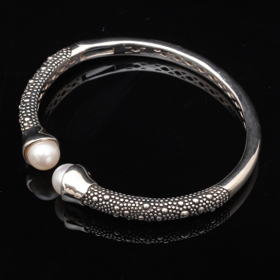 Michael Dawkins Sterling Silver Cultured Pearl Bangle Bracelet