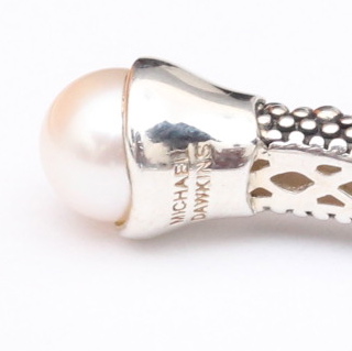 Michael Dawkins Sterling Silver Cultured Pearl Bangle Bracelet
