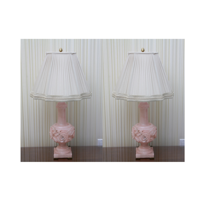 Pair of Pink Alabaster Table Lamps