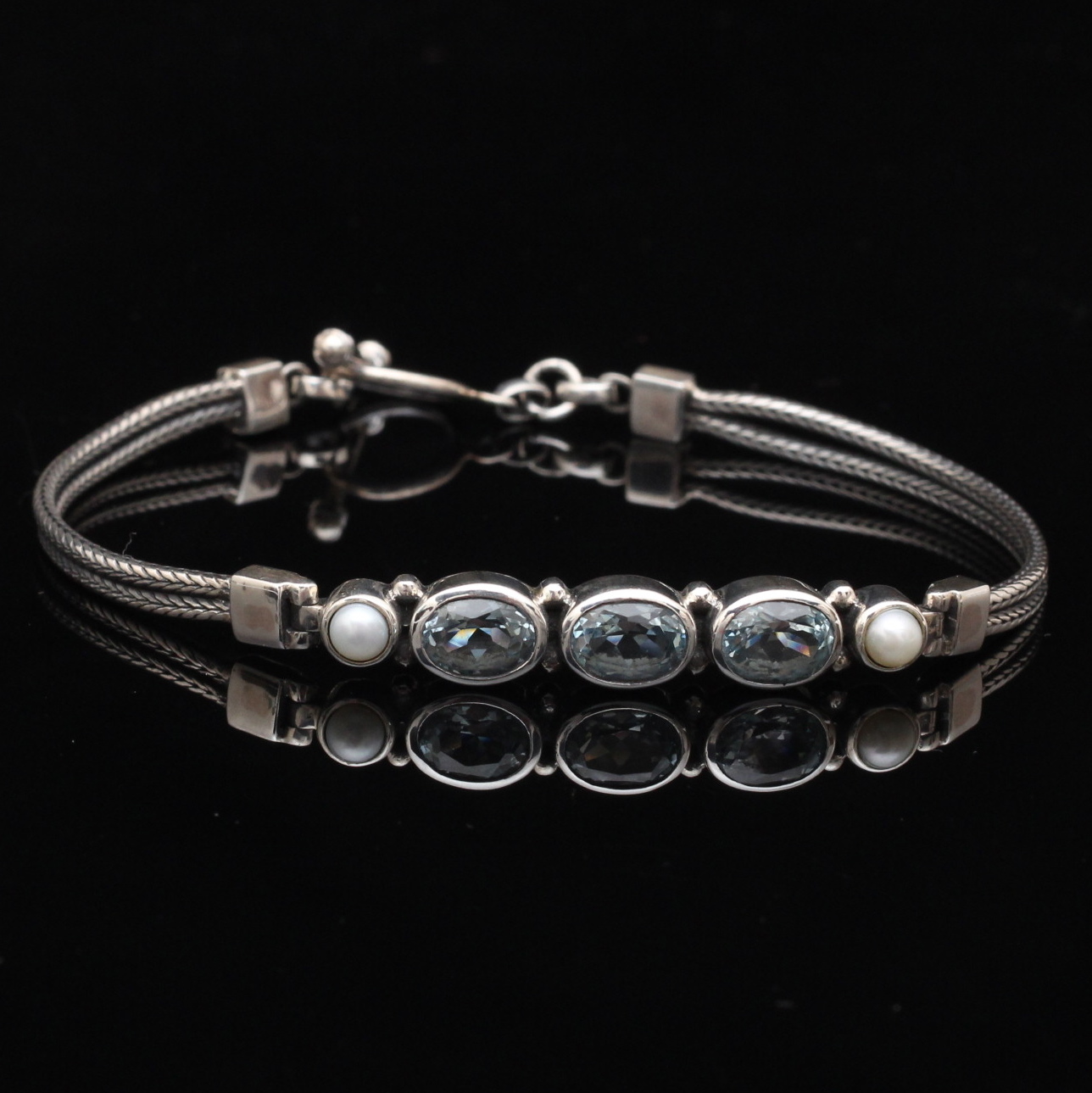 Sterling Silver Blue Topaz and Pearl Bracelet