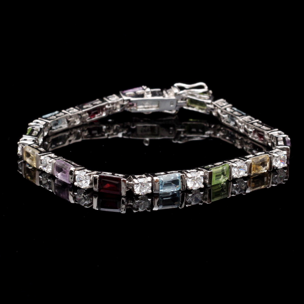 Sterling Silver Multi-Hued Cubic Zirconia Bracelet