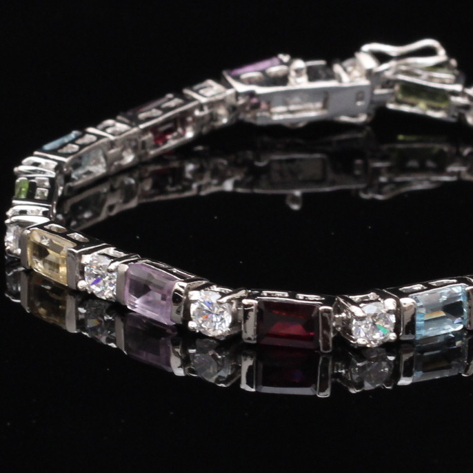 Sterling Silver Multi-Hued Cubic Zirconia Bracelet