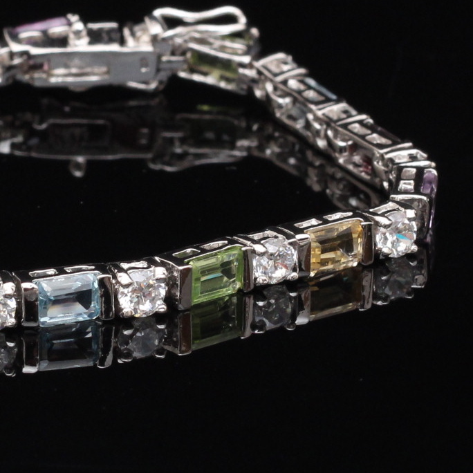 Sterling Silver Multi-Hued Cubic Zirconia Bracelet