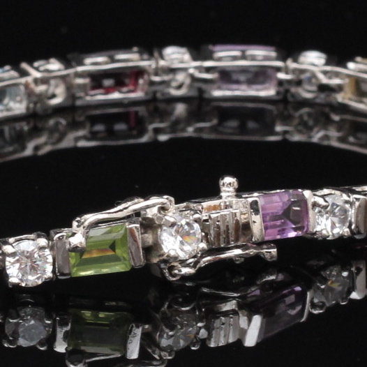 Sterling Silver Multi-Hued Cubic Zirconia Bracelet
