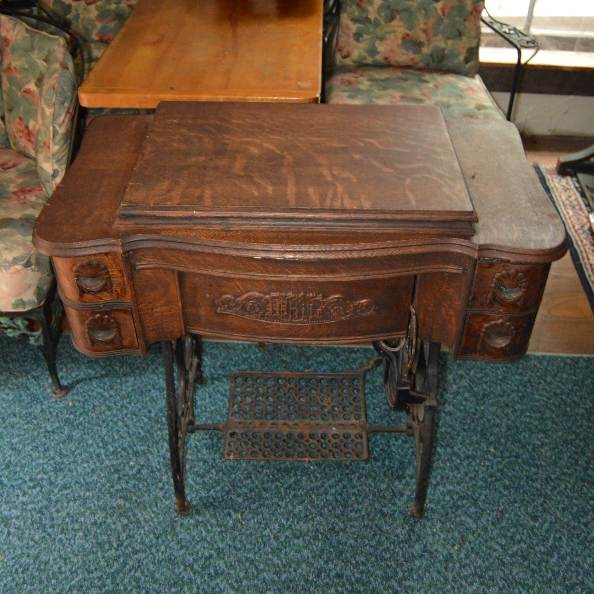 Antique White Sewing Machine Table