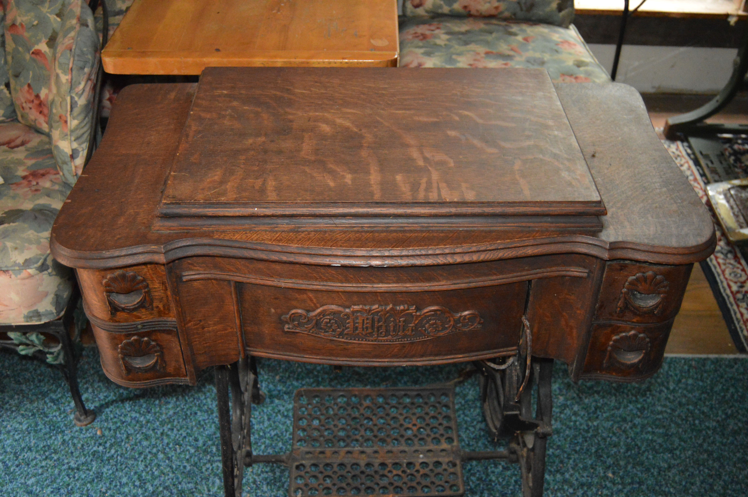 Antique White Sewing Machine Table