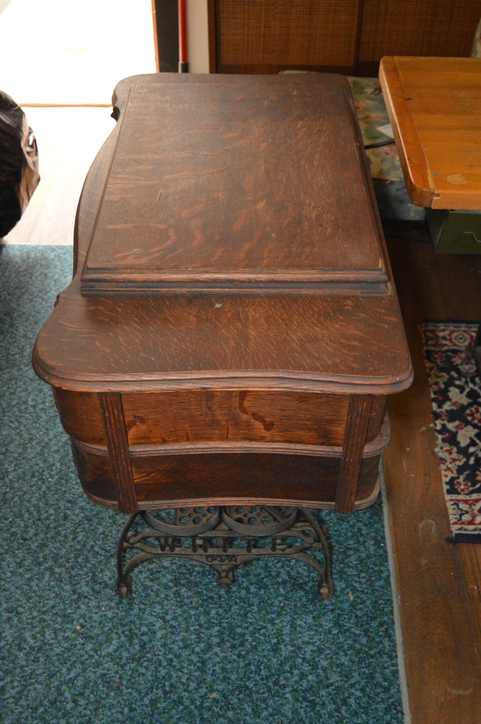 Antique White Sewing Machine Table