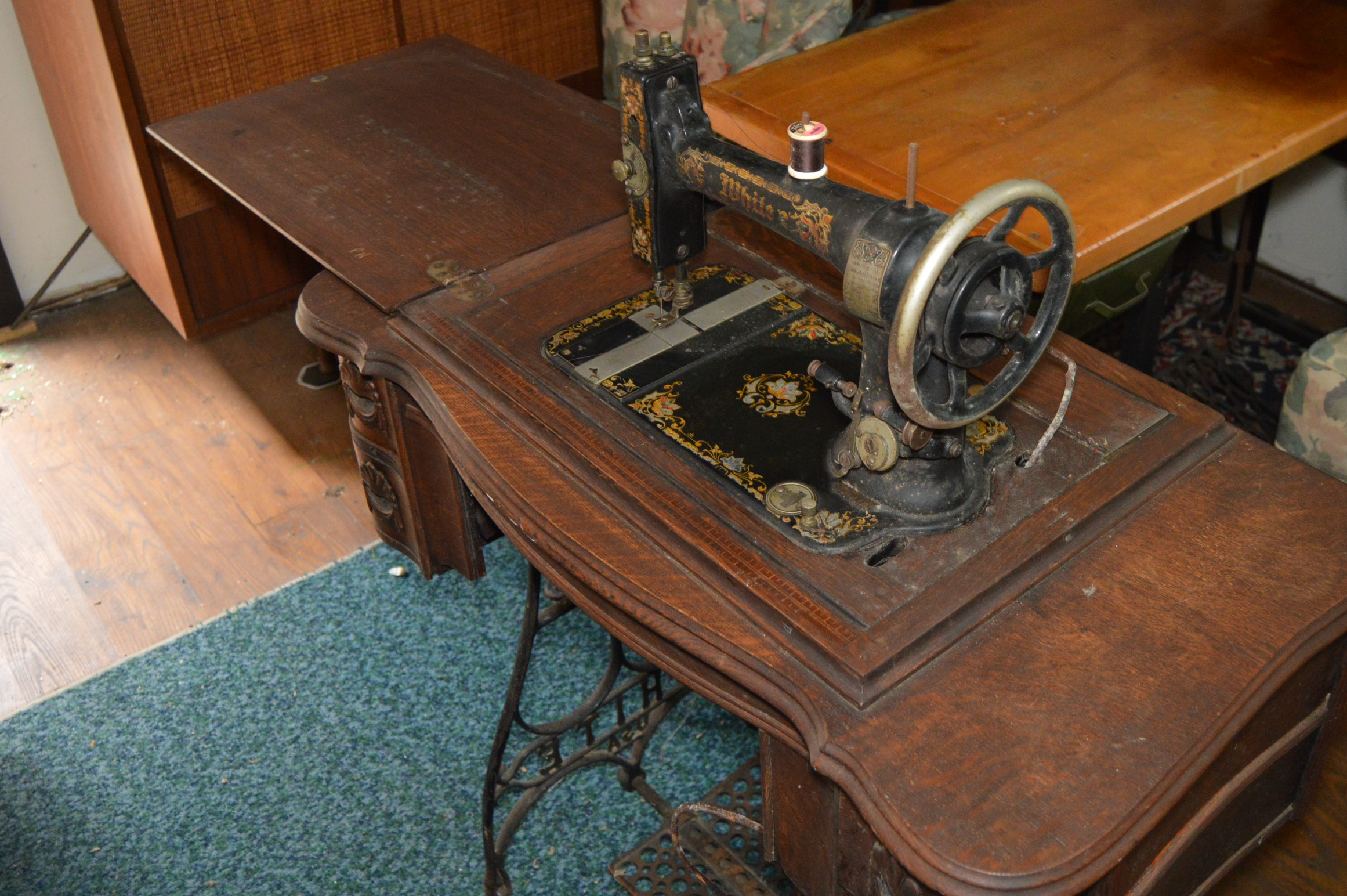 Antique White Sewing Machine Table