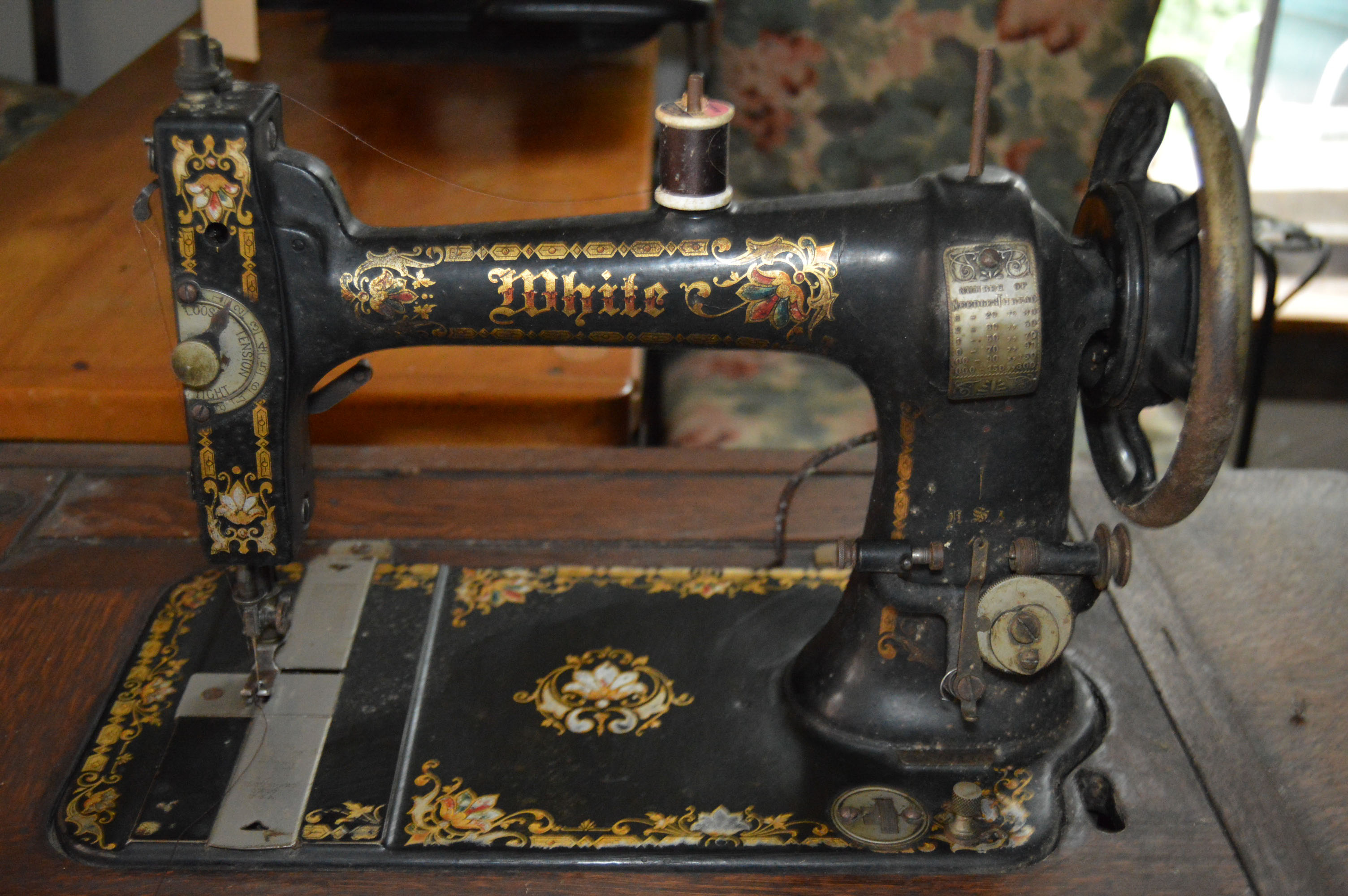 Antique White Sewing Machine Table