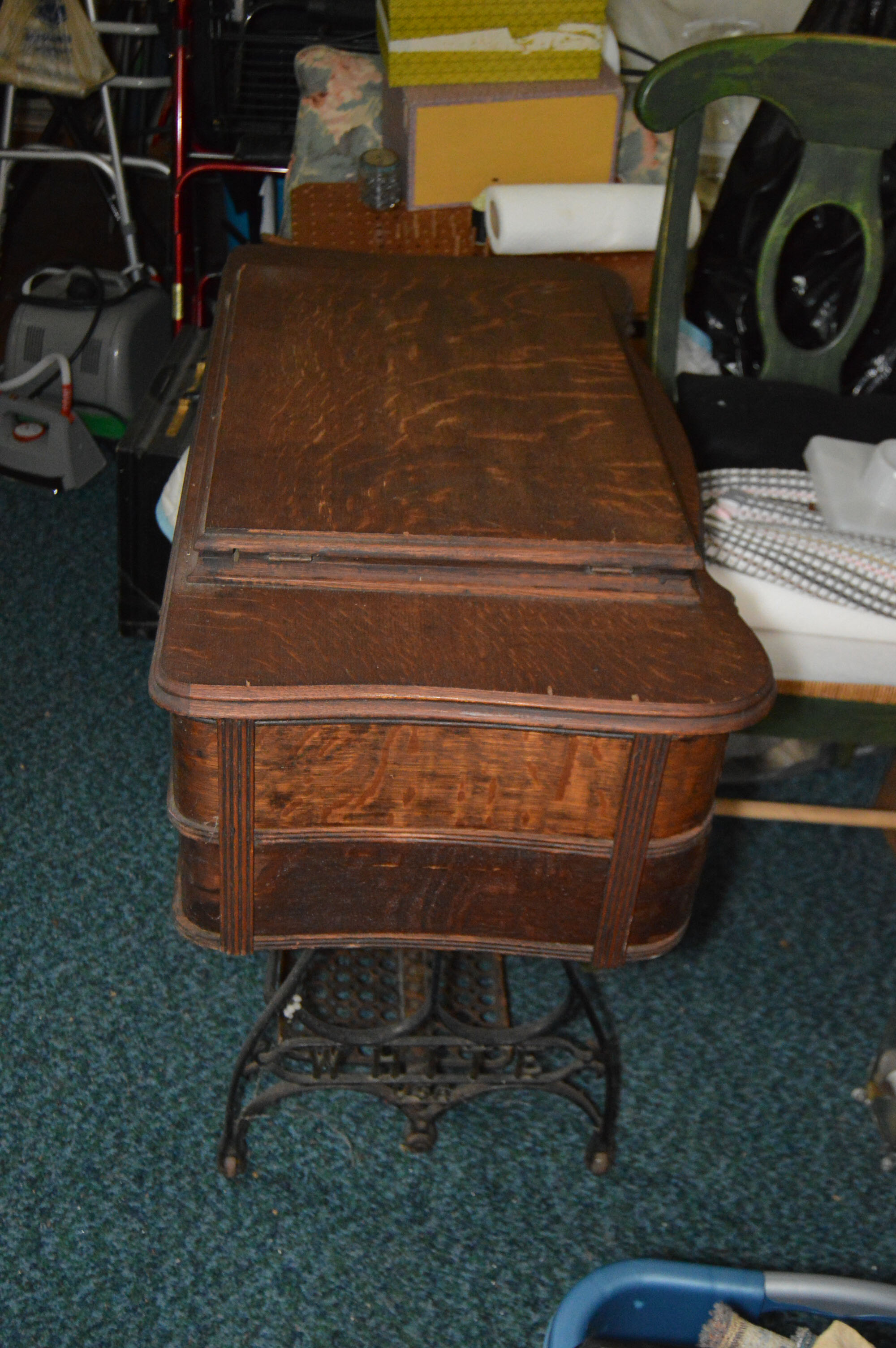 Antique White Sewing Machine Table