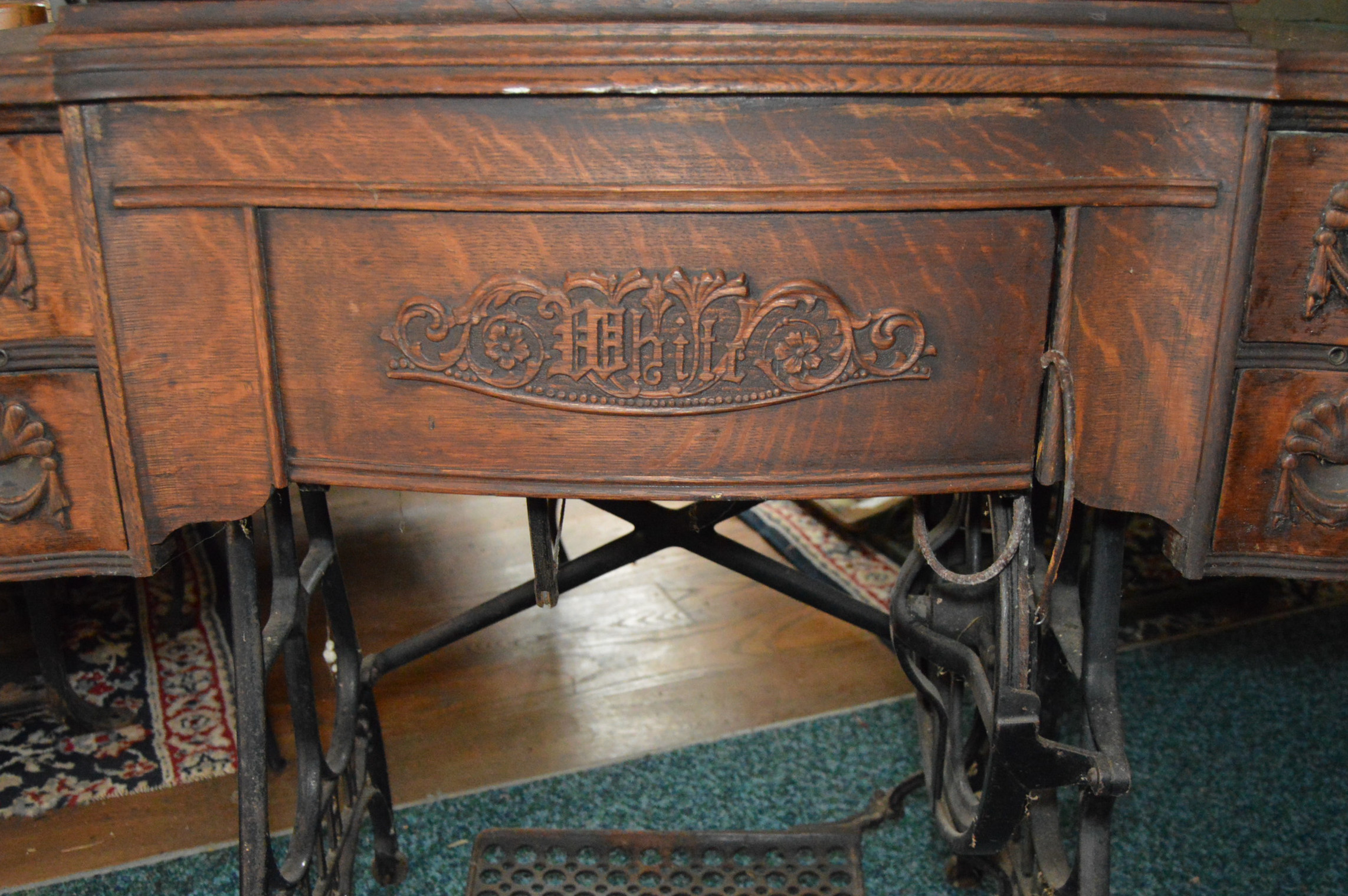 Antique White Sewing Machine Table