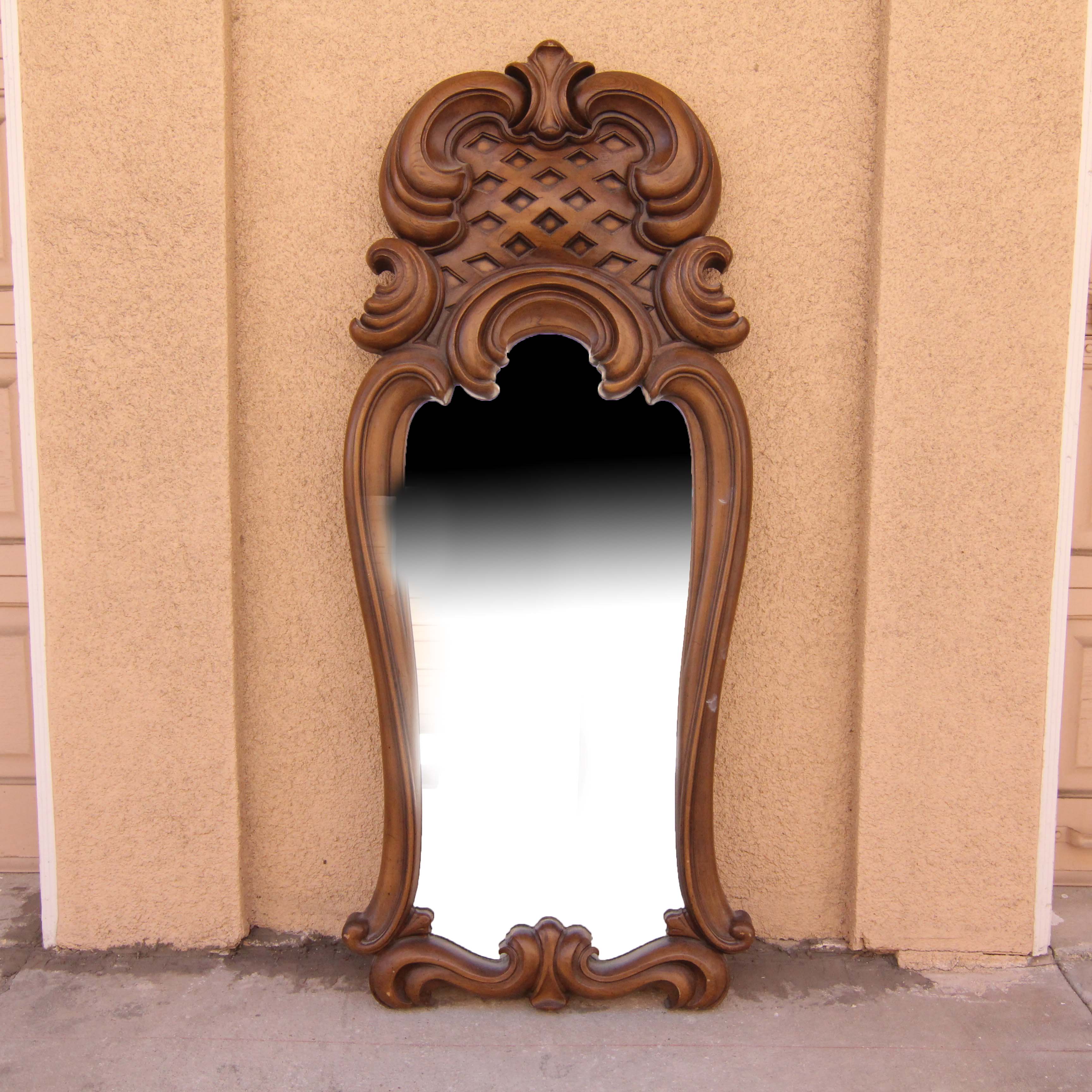 Ornate Wall Mirror with Wood Laminate Frame