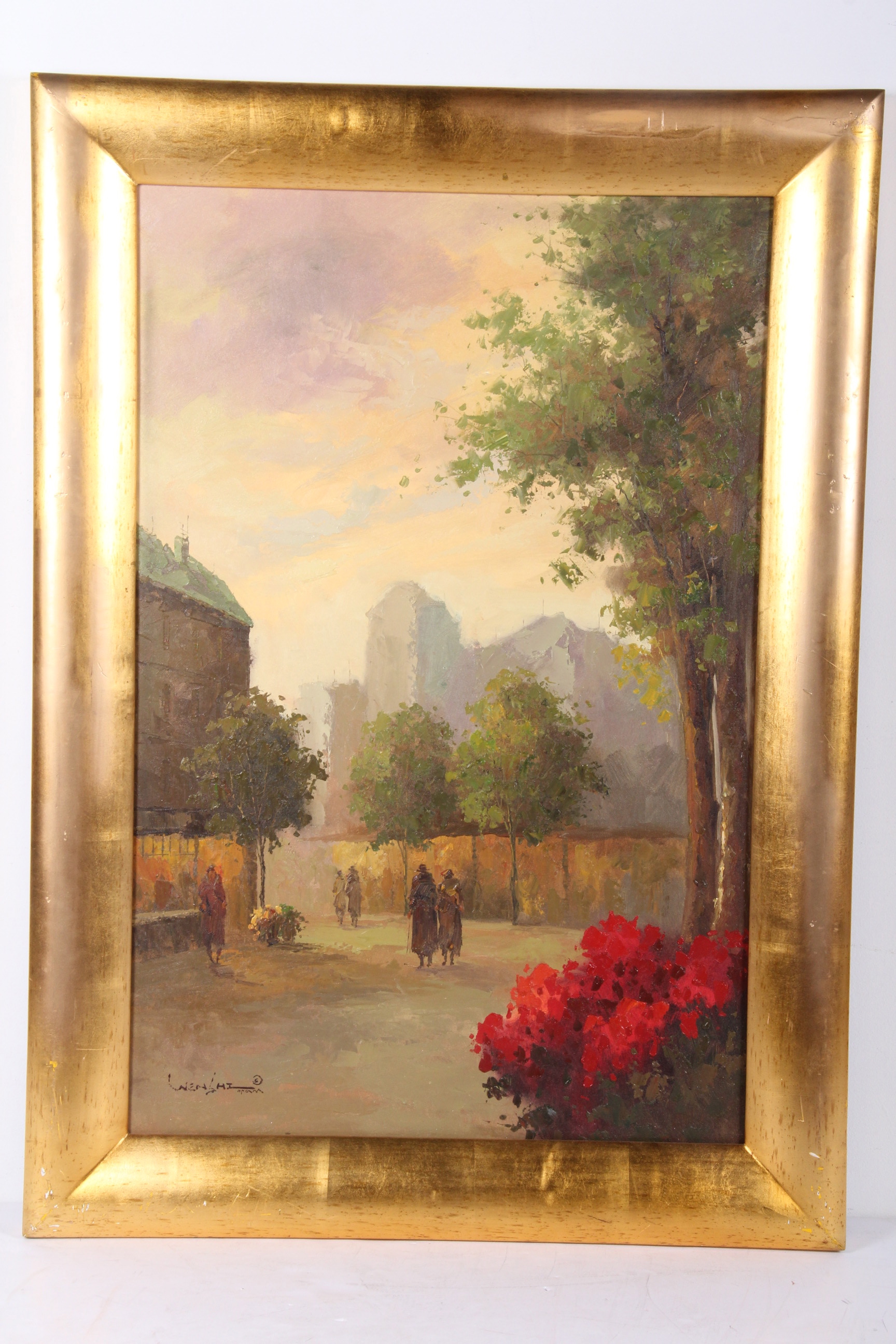 Wen Shi Signed Oil Painting on Canvas Street Scene