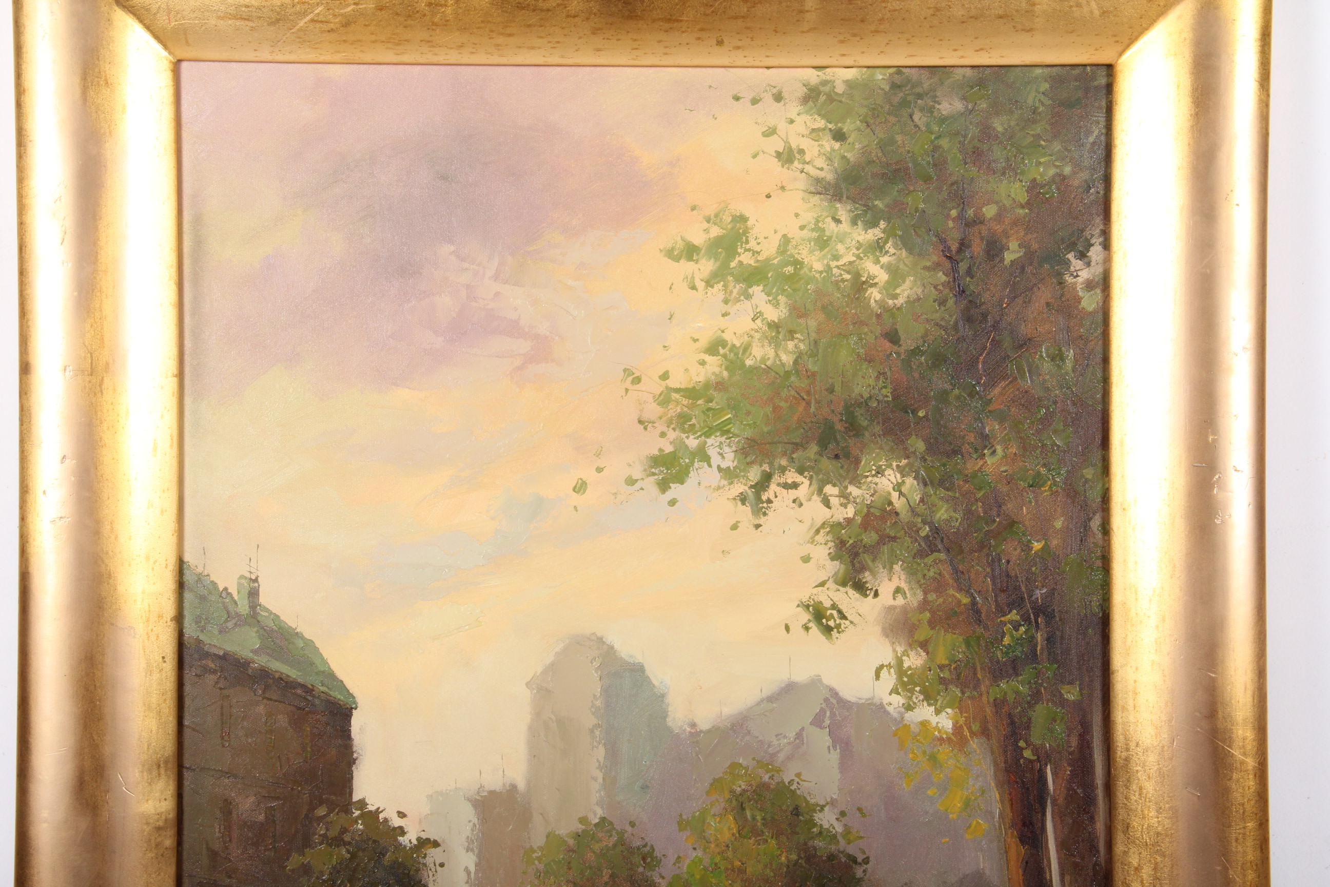 Wen Shi Signed Oil Painting on Canvas Street Scene