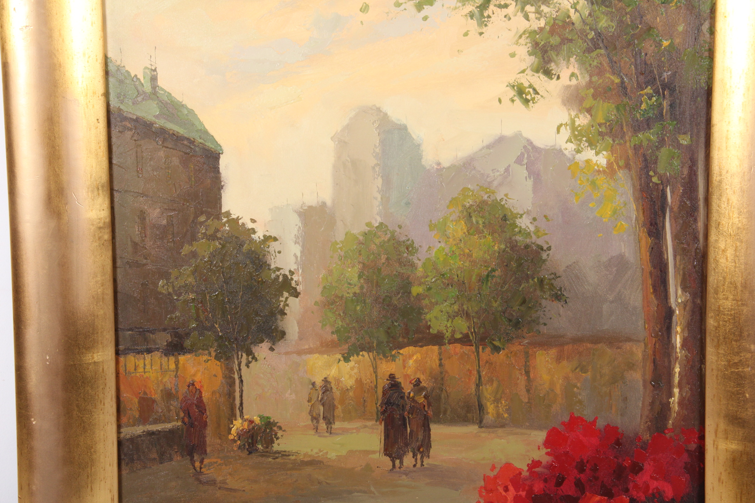 Wen Shi Signed Oil Painting on Canvas Street Scene