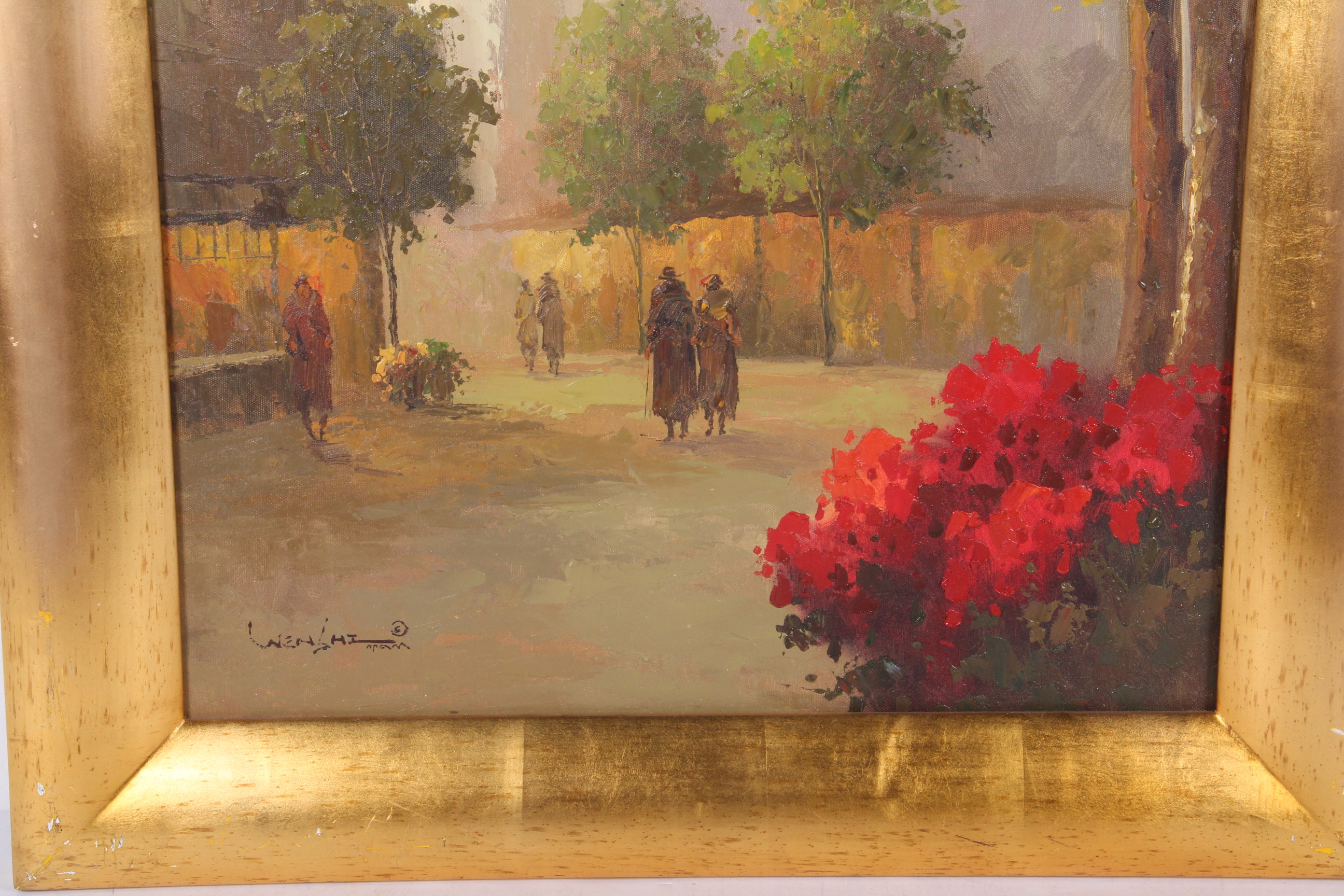 Wen Shi Signed Oil Painting on Canvas Street Scene