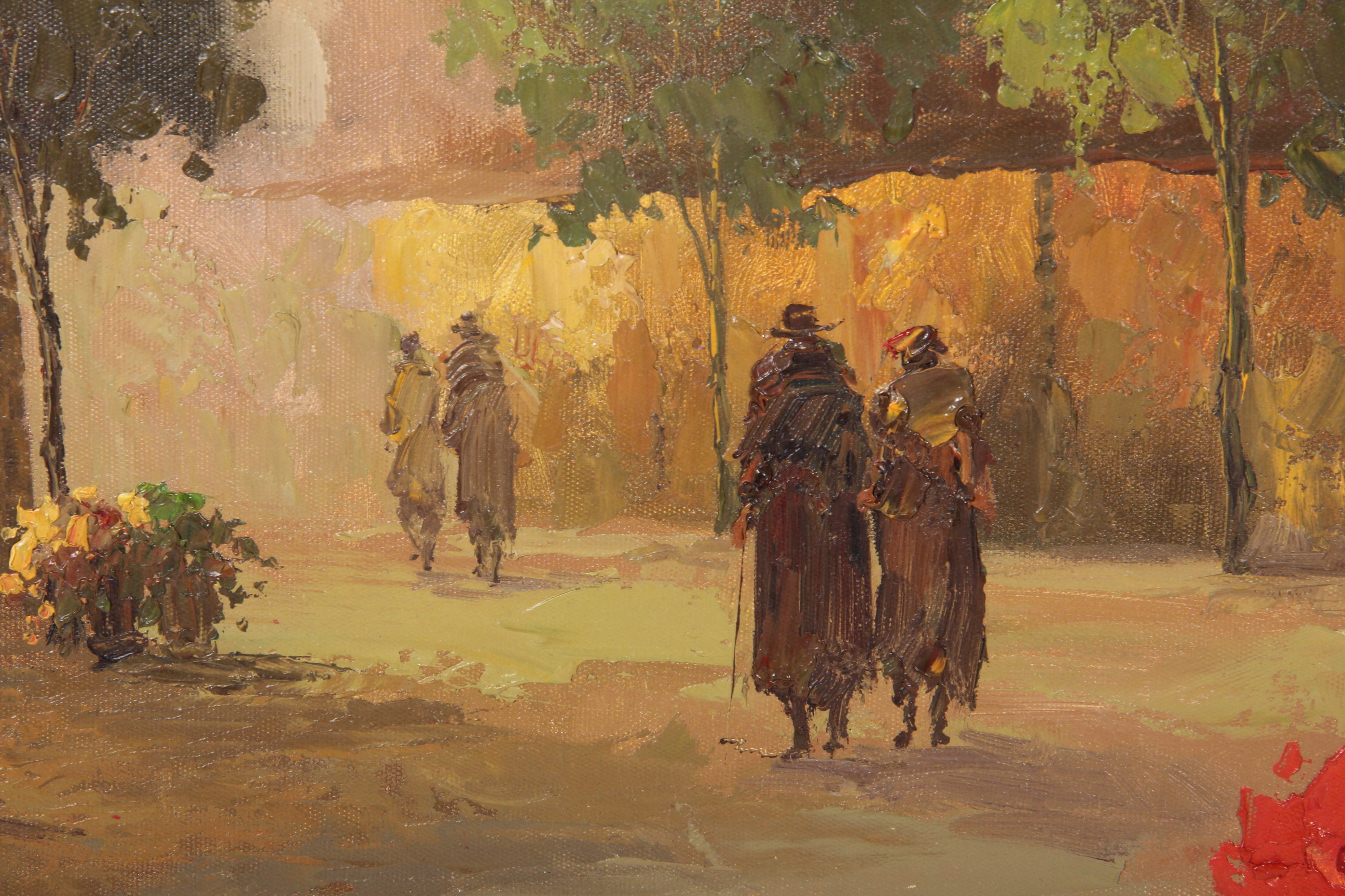 Wen Shi Signed Oil Painting on Canvas Street Scene