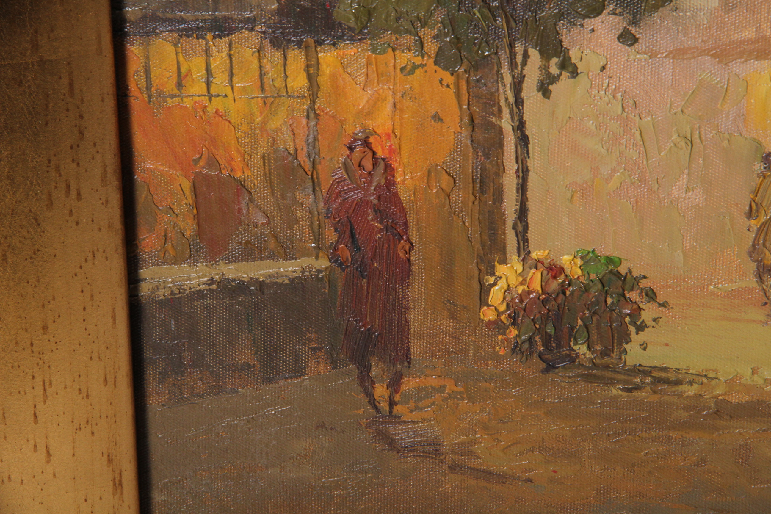 Wen Shi Signed Oil Painting on Canvas Street Scene