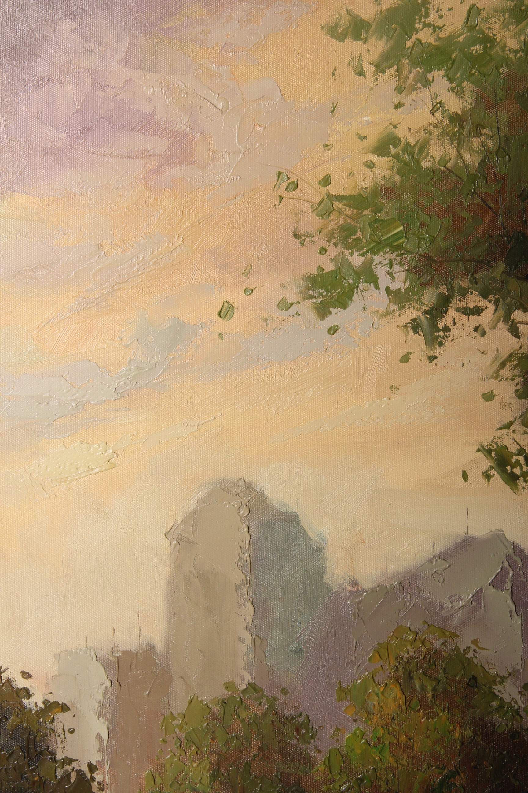 Wen Shi Signed Oil Painting on Canvas Street Scene