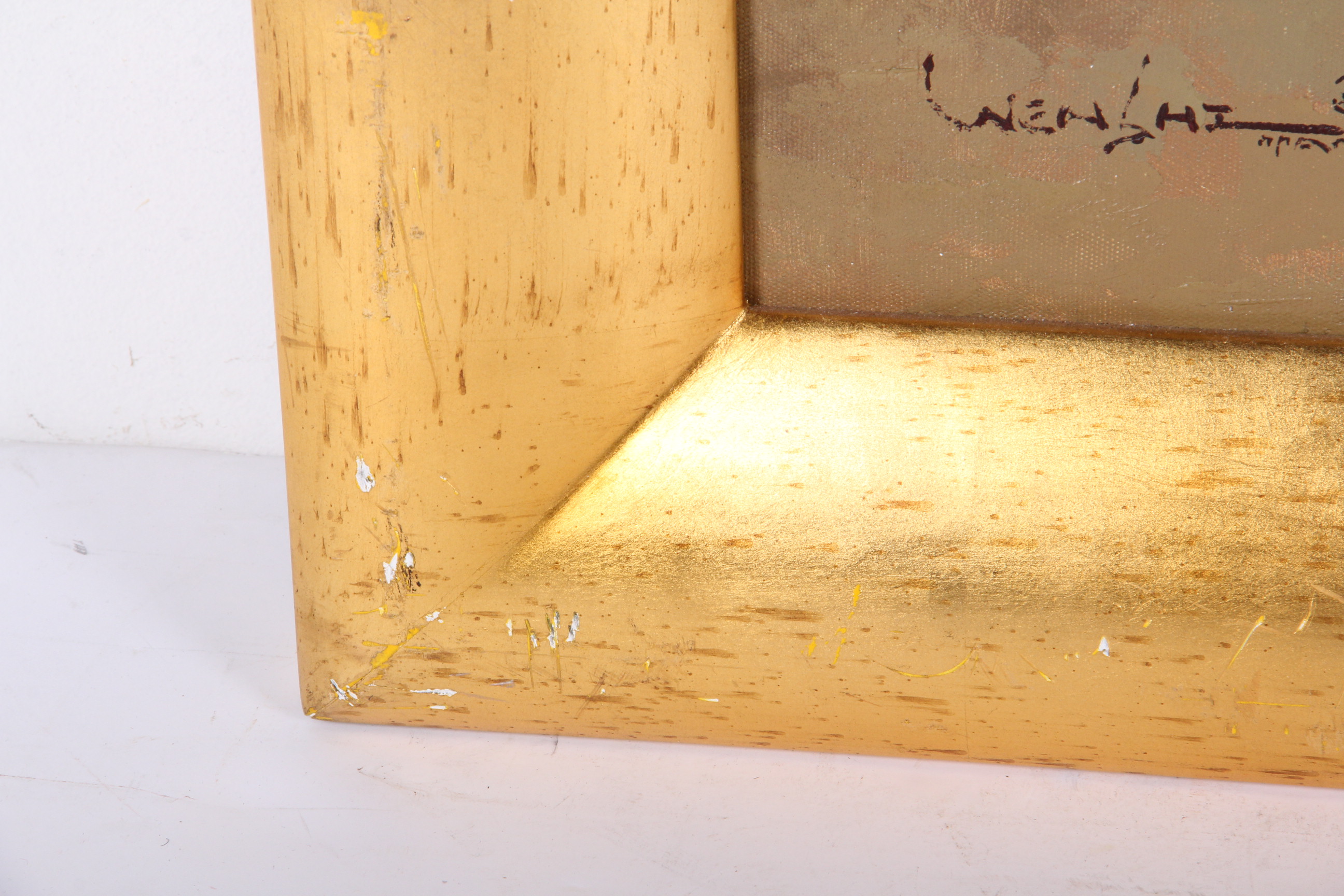 Wen Shi Signed Oil Painting on Canvas Street Scene