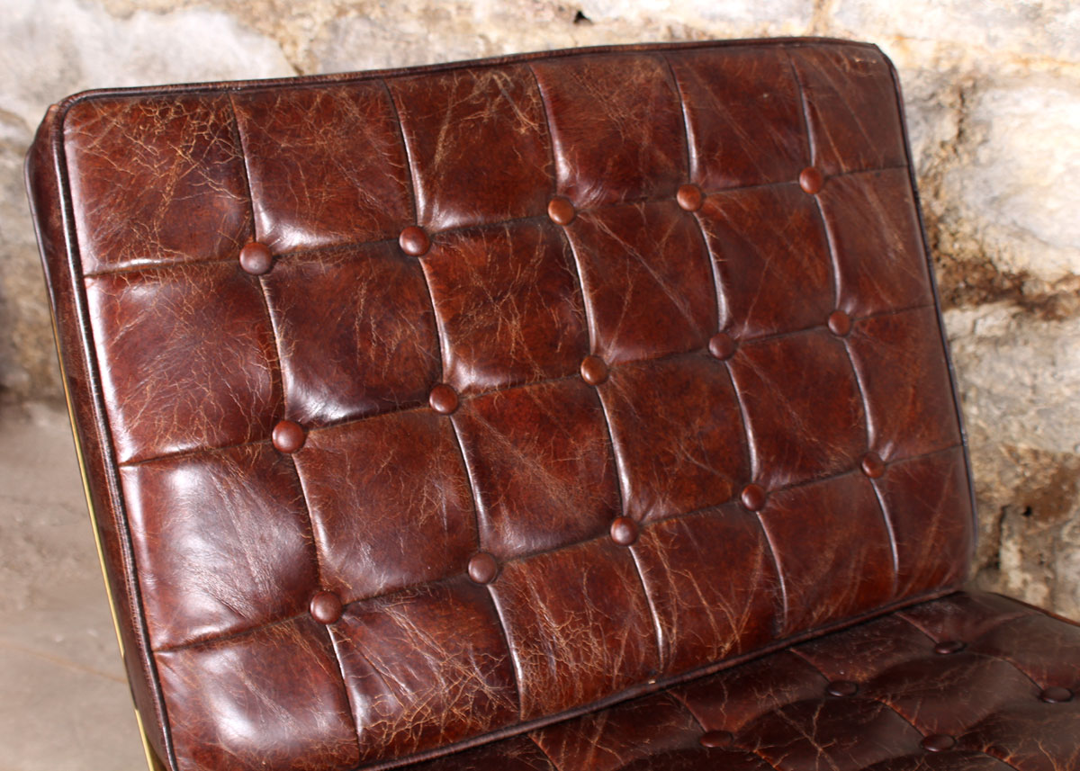 Leather Barcelona Style Armchair with Ottoman