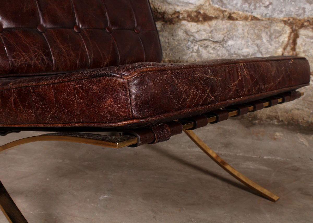 Leather Barcelona Style Armchair with Ottoman