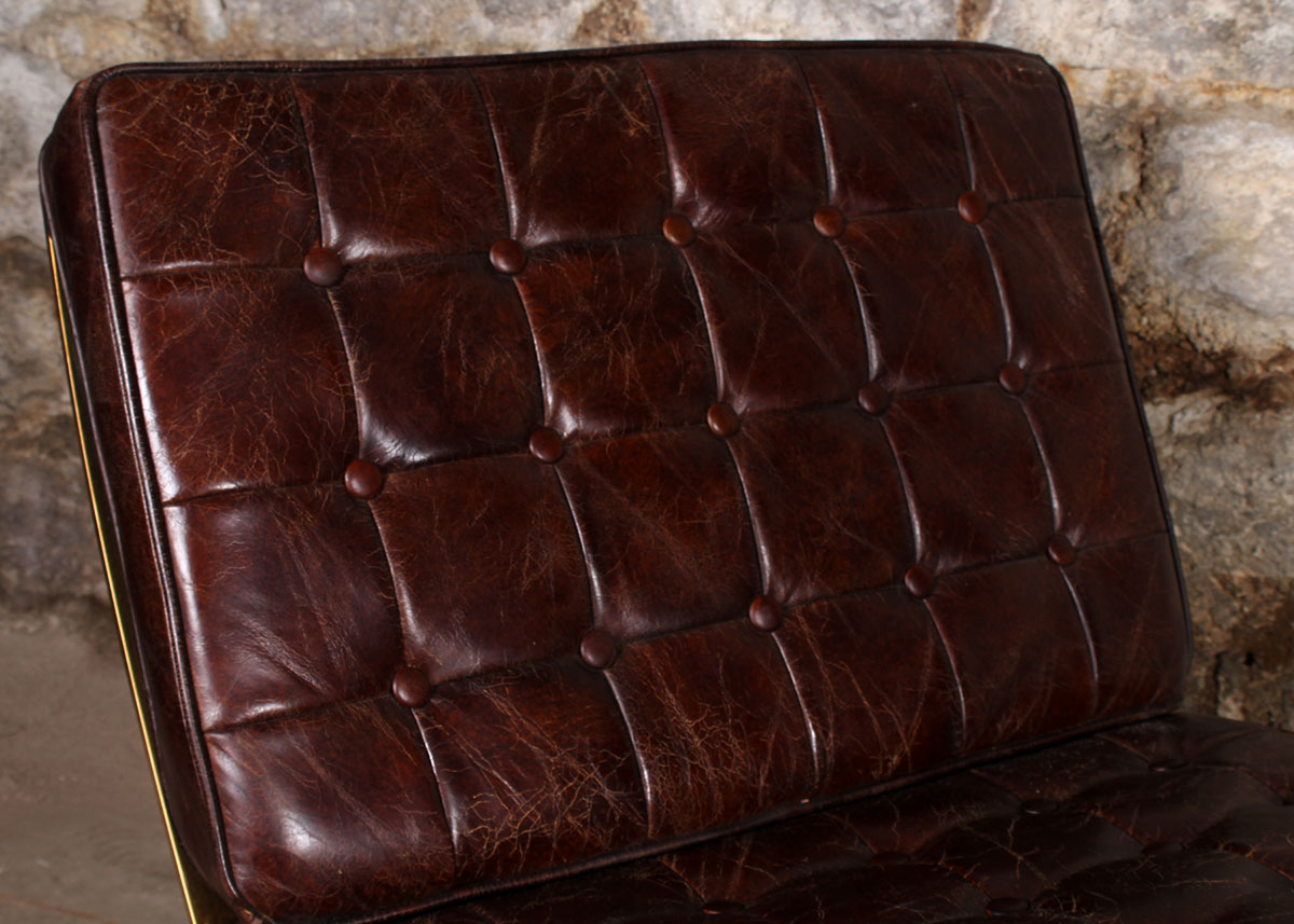 Leather Barcelona Style Armchair with Ottoman