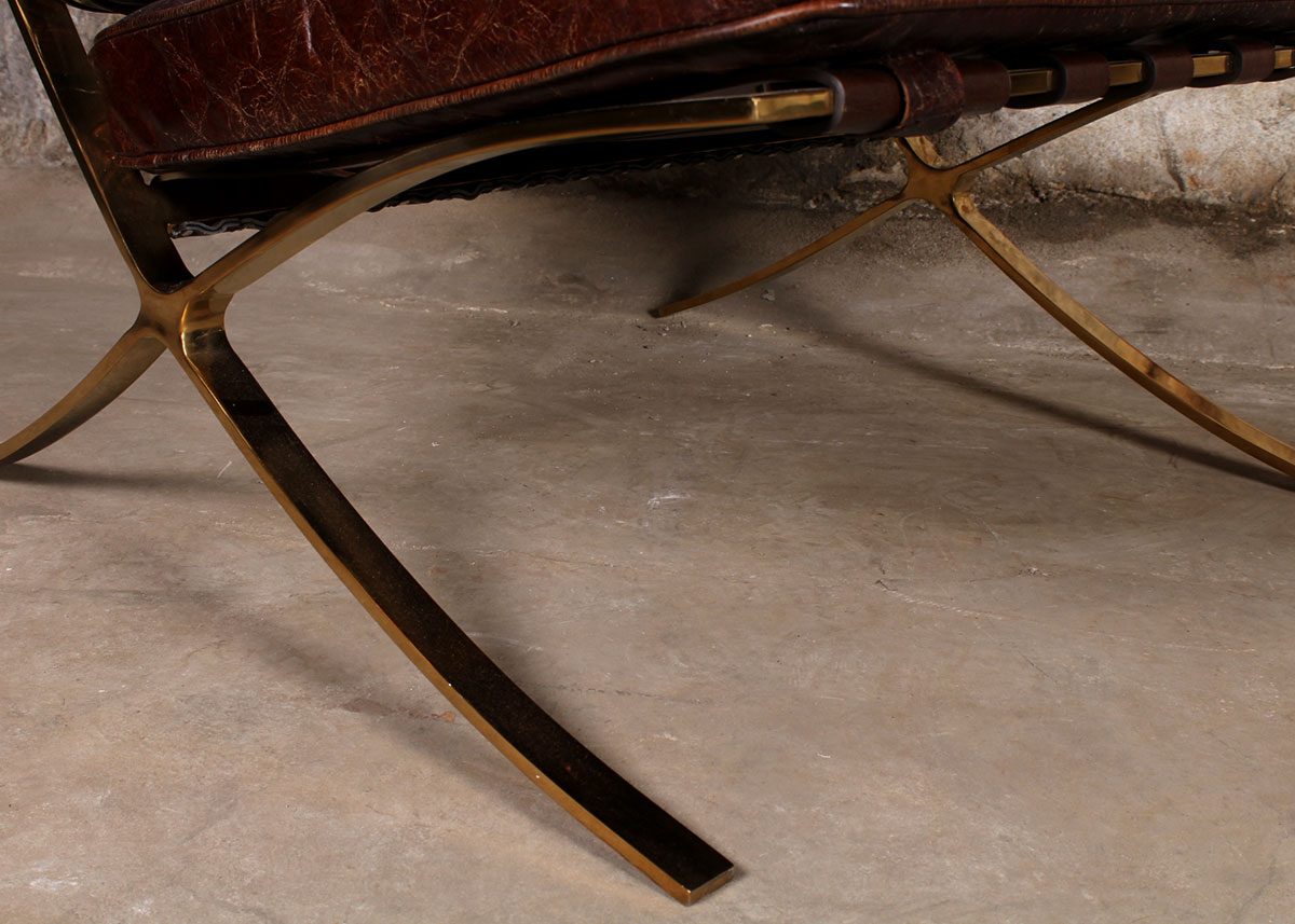 Leather Barcelona Style Armchair with Ottoman