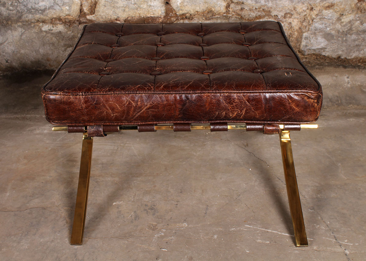 Leather Barcelona Style Armchair with Ottoman