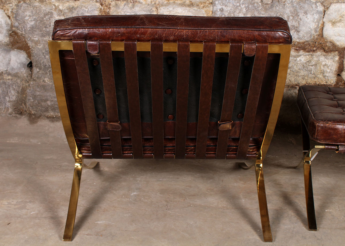 Leather Barcelona Style Armchair with Ottoman