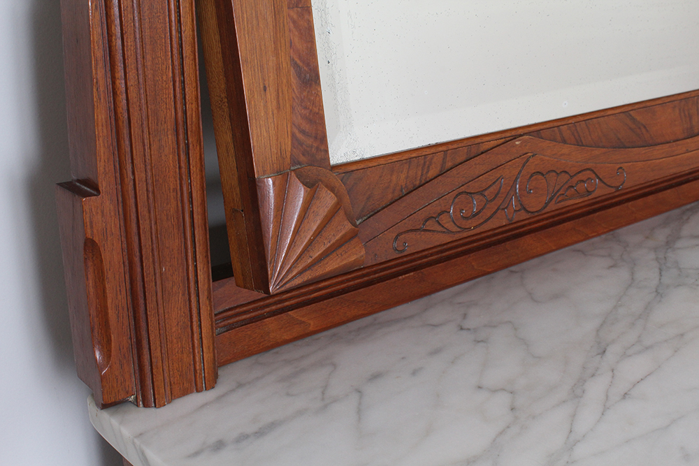 Vintage Marble Top Carved Chest of Drawers with Tilting Vanity