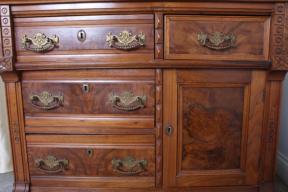Vintage Marble Top Carved Chest of Drawers with Tilting Vanity