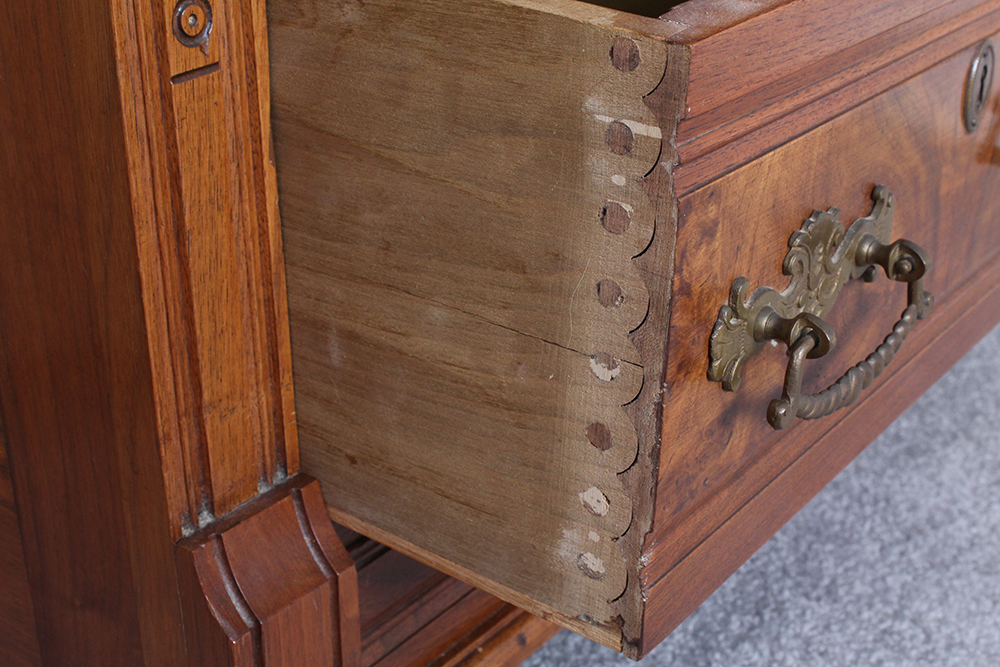 Vintage Marble Top Carved Chest of Drawers with Tilting Vanity